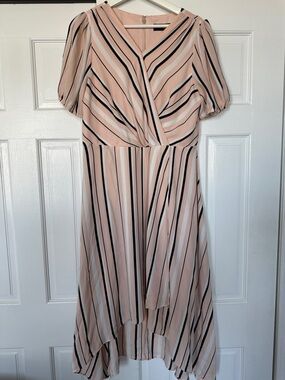 Karl Lagerfeld Blush Pink and Black Striped High-Low Dress